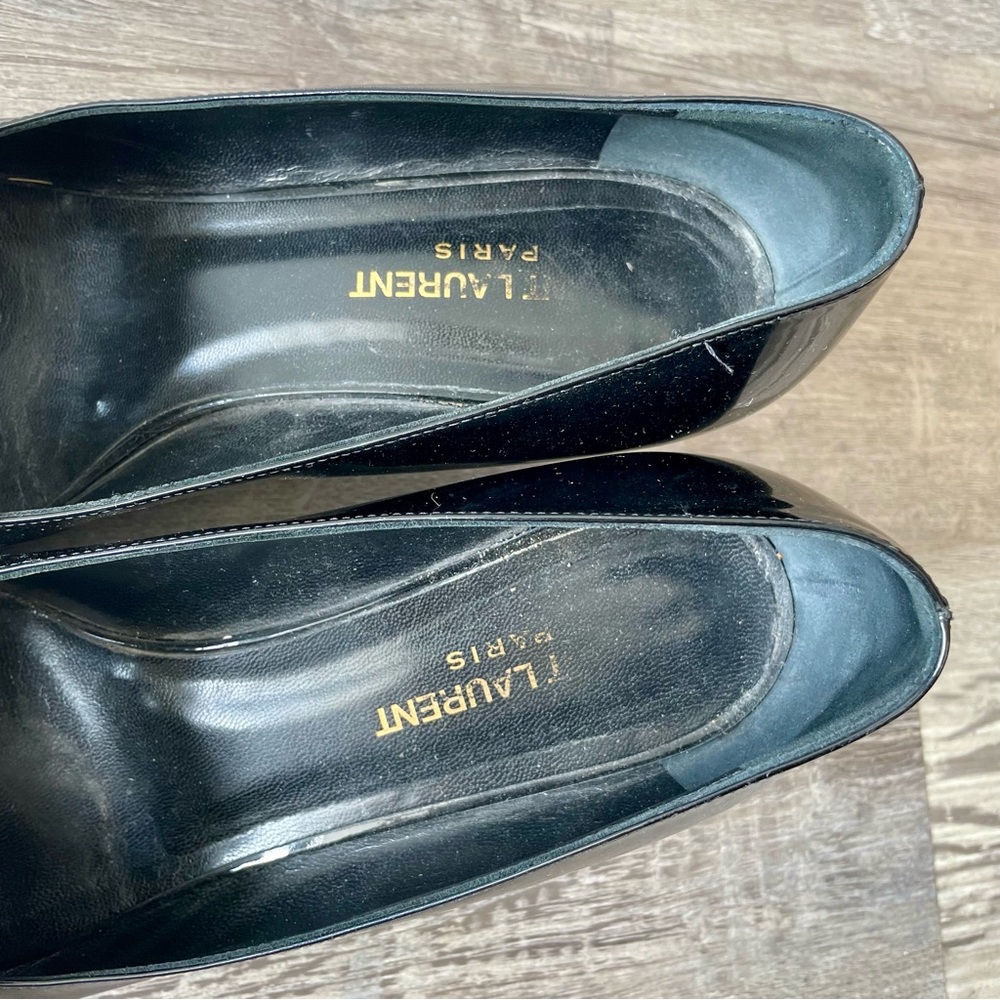 Yves Saint Laurent YSL Black Italian Patent Leather Bow Kitten Heel Size 40 - Picture 6 of 14
